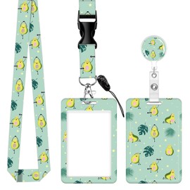 ID Badge Holder with Lanyard,Fashionable Retractable Badge Holders Reels with Lanyards Adjustable, for Women Kids Teacher Nurses Doctor Student(Cute Green Avocado)