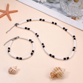 JOERICA Puka Shell Necklace for Men Women Sea Shell Surfer Necklace and Bracelet Set with Clam Chip Coconut Beads Pookah Shells Choker Necklace and Bracelet Summer Beach Jewelry Set