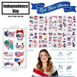 10 Sheet Independence Day Temporary Tattoos,Red White Blue Party Supplies Patriotic Stickers 4th of July Tattoos with American Flag for Kids Adults Memorial Day Independence Day US Party Decorations
