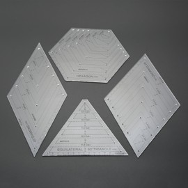 Yetaha 4PCS Quilting Rulers, 60 Degree Equilateral Triangle and Rhombus, 45 Degree Rhombus, Hexagon Shape Templates Transparent Patchwork Sewing Cutting Craft Ruler DIY Tools