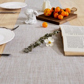 Aoztio Linen Style Rustic Table Runner, Farmhouse Cotton Linen Table Runner, Boho Table Runners 150cm Long with Hand Tassels for Home Tabletop Decor and Everyday Use - Light Coffee, 150cm