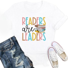 IFQ Women's Reading Shirts Readers are Leaders T-Shirt Librarian Book Lover Tshirt Bookworm Tee Top White