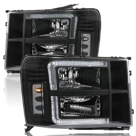 G-PLUS LED Headlights Assembly Front Headlamps Left+Right Fit GMC Sierra 1500 2007-2013, Fit GMC Sierra 2500HD 3500HD 2007-2014 Clear Lens Black Housing Clear Reflector 22853029,faros delanteros