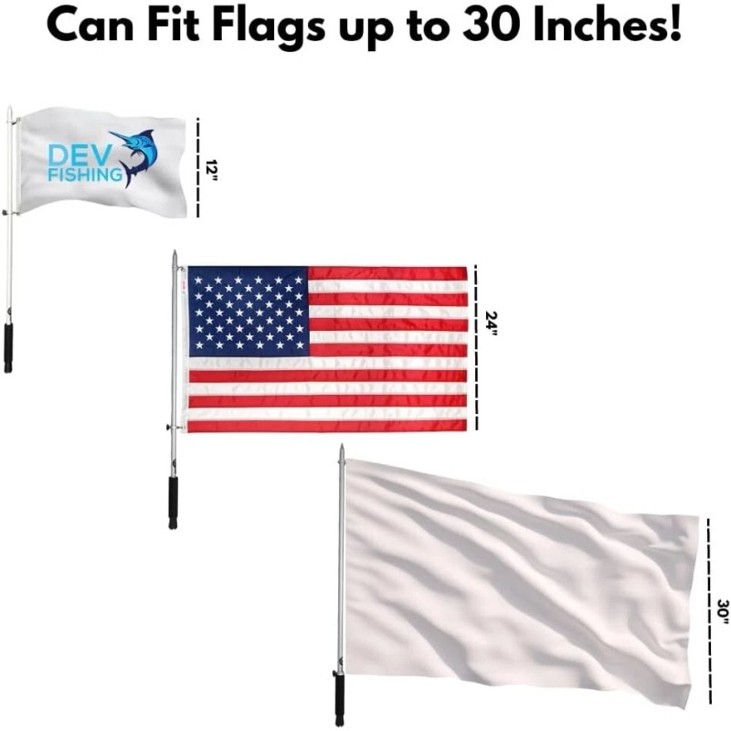 Dev Fishing 43" Removable Boat T-Top Rod Holder Flag Pole
