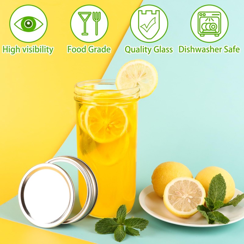 CARBLIN Wide Mouth Mason Jars 24 oz, 2 Pack Glass