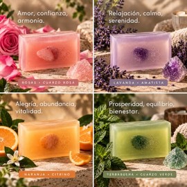 Set de 4 Jabones Holisticos con cuarzo Bienestar Cuerpo Mente y Alma