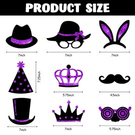 24 Pieces Funny Photo Booth Props for Birthday Weddings Prom Disco Mardi Gras Party Supplies Mix of Hats, Lipstick, Tie, Crowns(Black and Purple)