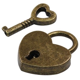 Waziaqoc Mini Antique Bronze Heart Shaped Padlock with Key, Small Metal Padlock Decorative Locks, Jewelry Box, Storage Box, Suitcase, Handbag