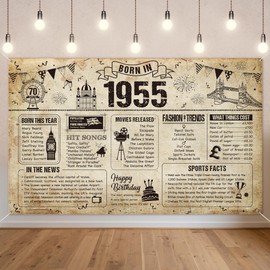 Benjia 70th Birthday Banner Decorations for Men Women Born in 1955 UK Background Happy 70 Years Old Birthday Backdrop Cheers to 70 Years Banners Vintage Poster Bday Gift Home Decor Party Supplies