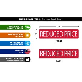 Corrugated Plastic Real Estate Sign Riders, Waterproof 6" x 24" Outdoor Sign Boards Includes 2 - 8" Individual Sign Stakes for Each Sign Topper (Reduced Price - 2 Pack)