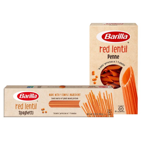 Barilla Red Lentil Spaghetti & Penne Pasta, 8.8 Ounce Boxes (Pack of 6) | Single Ingredient Red Lentil Pasta | Plant Based Protein Pasta | Naturally Gluten Free Pasta | Veggie Pasta | Vegan Pasta
