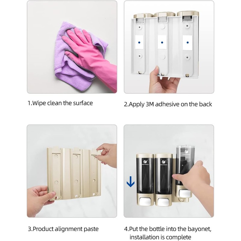 Single/Double/Triple 320 ml Liquid Soap Dispenser Wall Mounted for Bathroom