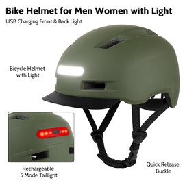 Shinmax Bike Helmet for Adults Men Women with USB Rechargeable LED Front&Back Light, Adjustable Cycling Helmet with Detachable Visor for Urban Commuter Road Biker