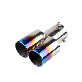 Sakali Universal Dual Exhaust Tip Stainless Steel Polished Muffler Tail Bolt-On Double Outlet Tail Pipe Universal Fit Pipe Diameter 1.5" to 2.25" (Burnt Blue,Straight)