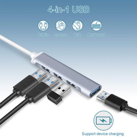Mini USB Hub Extensions, 4 Port USB 3.0 Hub Expander, 2.0 Hub, USB Adapter Station, Ultra Slim Portable Data Hub Applicable for Laptop, iMac Pro, MacBook Air, Mac, Notebook PC, USB Splitter Aluminum