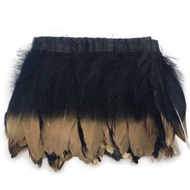Sowder 2 Yards Duck Gänsefeder Fringe Trim 6-8" Breite für Nähen Kunsthandwerk DIY Dekoration Handgefertigte(Schwarz und goldfarben)