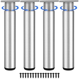 FETZCM Pack of 4 Replacement Furniture Feet, Black Metal, TV Lowboard Furniture Feet, DIY Furniture Feet, Table Legs, Cabinet Feet, Bed for Chairs, Cabinet and Sofa Furniture Legs (Silver, 4 Pieces -