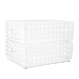 Elezeal 2 Pcs Foldable Plastic Storage Box, Durable and Collapsible Storage Basket Folding Crate Boxes Organizer, Stackable Storage Bins with Handles for Kitchen,Living Room,Office