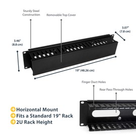 StarTech.com Horizontal 2U Server Rack Cable Management Finger Duct w/ Cover - 19" Network Rack Wire Duct Raceway Panel - Slotted Wire Duct (CMDUCT2U)