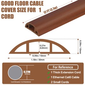 Floor Cord Cover for Wires 12FT Cord Hider Wire Cover Self Adhesive Cable Management for Floors Prevent Cable Trips Cable Floor Cover Cable Cavity 0.39" W x 0.27" H