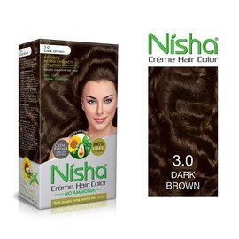 Nisha Creme Hair Colour 60gm + 60ml + 18ml Colour Protector Conditioner with Natural Herbs 100% Grey Hair Coverage Dark Brown