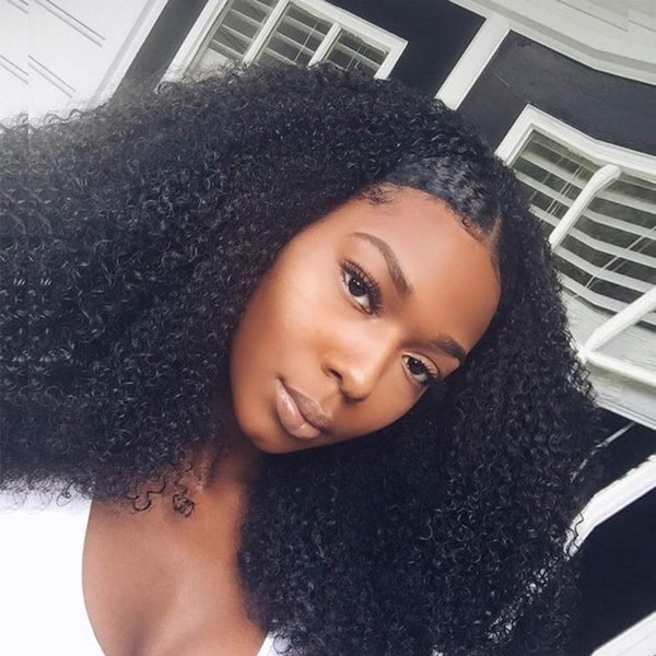 ZigZag Hair Afro Curly Lace Front Human Hair Wigs For Black Women 4B 4C 130% Density Brazilian Afro Kinky Curly Wig Bleached Knots With Baby Hair (18inch, Lace Front Wig)