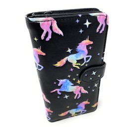 Shag Wear Whimsical Unicorn Wallet for Women and Teen Girls Vegan Faux Leather 7" Black