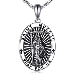 LWQQWL Santa Muerte Necklace for Men Women Sterling Silver Grim Reaper Pendant Necklace Religious Amulet Jewelry Gifts