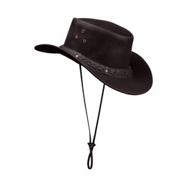 TruClothing Australian Unisex Western Cowboy Hat Real Leather Outback Riding Outlaw Classic - Brown 2XL (61cm)