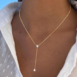 Dcfywl731 Gold Lariat Necklaces for Women Long Pearl Necklaces Layered Pearl Necklaces Y-Shaped Drop Wedding Stack Trendy Jewelry Gifts