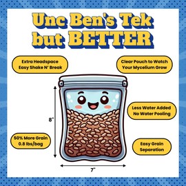 Bella Bora Grain Spawn Bags | 6-Pack Mushroom Grow Bags (5 lbs) | Unpolished Brown Jasmine Rice as Mushroom Substrate Sterilized | Fast Colonization Easy to Use