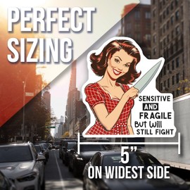 Retro Woman with Knife Magnet - Sensitive and Fragile But Will Still Car Magnet Fight - Funny Kitchen Decor - Unique Gift for Women - Fridge Magnet - AAMT1761