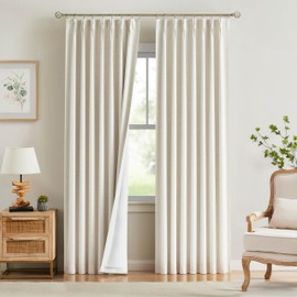 Kayne Studio Natural Pinch Pleated Full Blackout Curtains 90 Inch, Linen Blend Thermal Insulated Soundproof Room Darkening Back Tab Window Drapes with Hooks for Living Room Bedroom(2 Panels, 40"x90")
