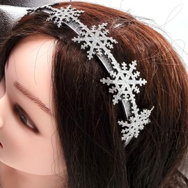 Roffiy Christmas Snowflake Headbands for Women Winter Glitter Silver Snowflake Headbands Xmas Holiday Decoration Christmas Party Favors Hair Hoop Hair Accessories