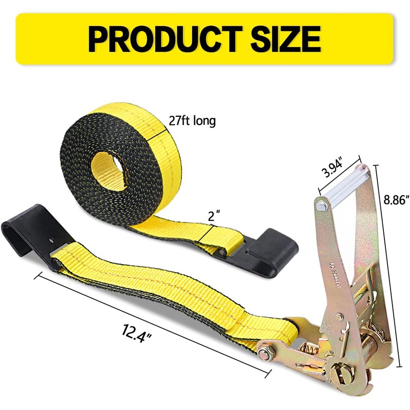 Flat Hook Ratchet Straps Heavy Duty 10,000 lbs. Break Strength,