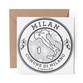 1 x Greeting Card BW - Comune Di Milano Milan Italy Travel Map - Blank Birthday Celebration Anniversary #40518