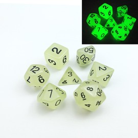 Set of 7 Glow in the Dark Polyhedral Dice 7 Dice Set Role Playing Dice D4 D6 D8 D10 D% D12 and D20 (Aqua)