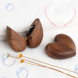 Kraeoke Ring Box Heart Ring Box Walnut Wood Ring Cushion for Wedding Engagement Proposal Anniversary Rings Storage