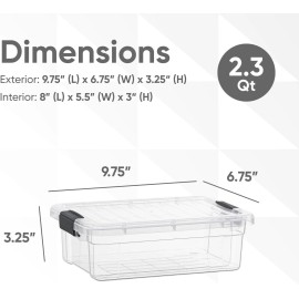 Superio Clear Storage Bins with Lids, 5 Pack- Plastic Storage Boxes - 2.3 Quart