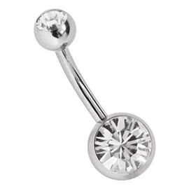 Bellybutton Piercing, 1.6 x 8 mm, Titanium with 8 and 5 mm Round Clear Cubic Zirconia Stones, Various Colour, Titanium, clear