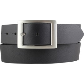 BELTINGER Denim Belt Made of Full Buffalo Leather with Double Buckle 4 cm Jeans Belt for Men 40 mm Leather Belt Made of Buffalo Leather 4 cm, black, silver