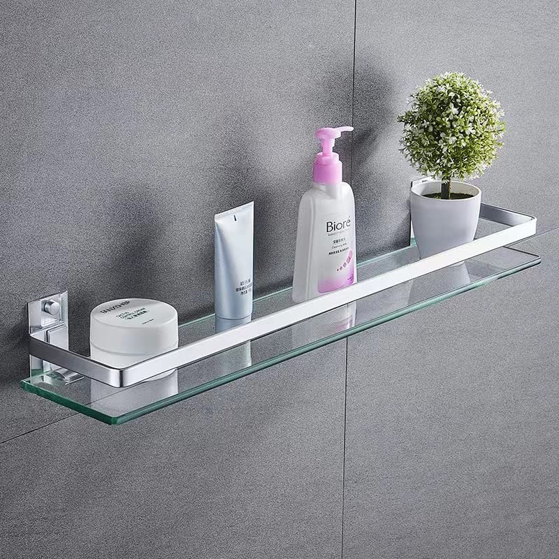 Melairy Bathroom Glass Shelf Tempered Glass Rectangular Extra Thick Aluminum