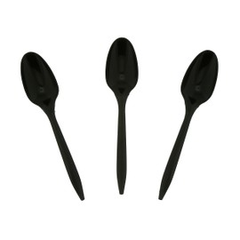 AmerCareRoyal Medium Weight Unwrapped Disposable Polypropylene Plastic Teaspoons for Restaurants and Catering, Black, Pack of 1000
