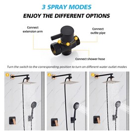 LCEVCGK Shower Head Combo Matte Black and Rose Gold, 8 Inch Rain Shower Head with Handheld 5 Spray Modes High Pressure Rainfall Shower Heads System, 15 Inch Shower Adjustable Extension Arm