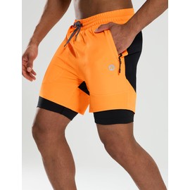 Nepest Mountain Bike Shorts Men's Short MTB Shorts Padded 4D Cycling Shorts Loose with Zip Pocket Bike Shorts, orange/black, L