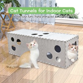 Fhiny Cat Tunnel for Indoor Cats, 14 PCS Felt Peekaboo Cat Cave with Interactive Peep Holes Foldable Kitten Play Tubes & Tunnels Cat Hideaway Cave Soft Felt Cat Toys for Small & Medium Cats
