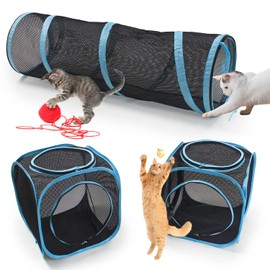 INTURN Cat Furniture Tent for Indoor and Outdoor Playpen Portable Cat Tunnels, Outdoor Kennel (2 Cube + Tunnel)