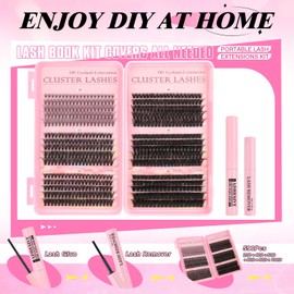 Parriparri Lashes Cluster Kit 590pcs Individual Eyelashes with Eyelash Glue & Remover Natural 20+40+50+60+80+100D Eyelash Clusters Soft &Thick DIY Lash Extensions