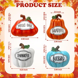 Bucherry Set of 4 Thanksgiving Pumpkins Fall Table Decor for Home Table Centerpieces, Harvest Autumn Resin Pumpkin Figurines Indoor Tabletop Centerpieces Decorative for Dining Room Shelf Decoration