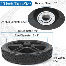 phepetroll 10 Inch Lawn Mower Wheels Kits Universal 10" Push Mower Wheels with 1/2" Bearing, Bolts & Nuts, Plastic Replacement Tires for Most Standard Garden Tiller, Pressure Washer, Handtruck, 2 Pack